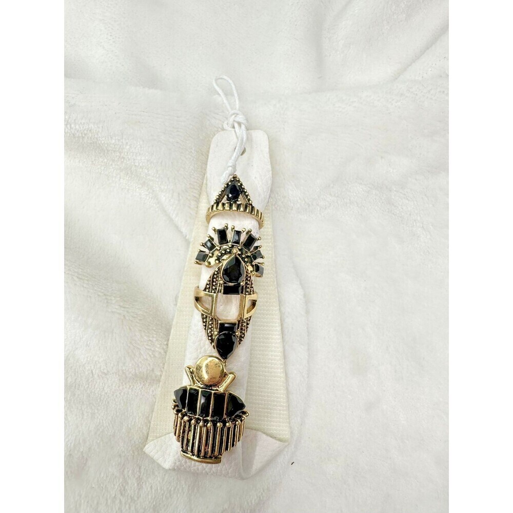 NEW Free People Rhapsody Ring Set Egyptian Revival Statement Gold Black Jewelry